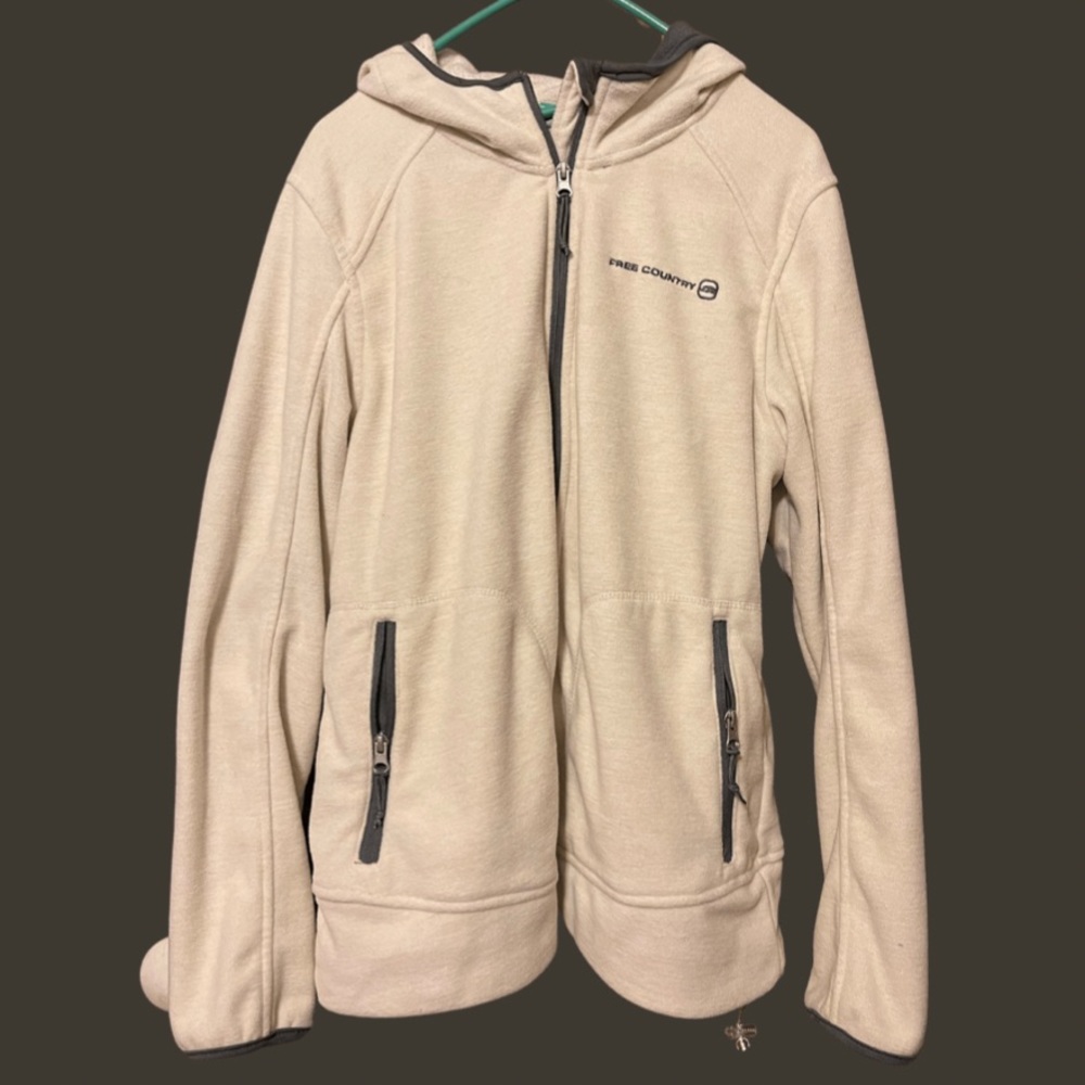 Free Country Size Large Cream with Grey trim Fleece zipper jacket